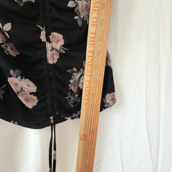 Express goth Romantic fairycore Y2K Cami Tank Top black moody floral  M ruched - Picture 7 of 10